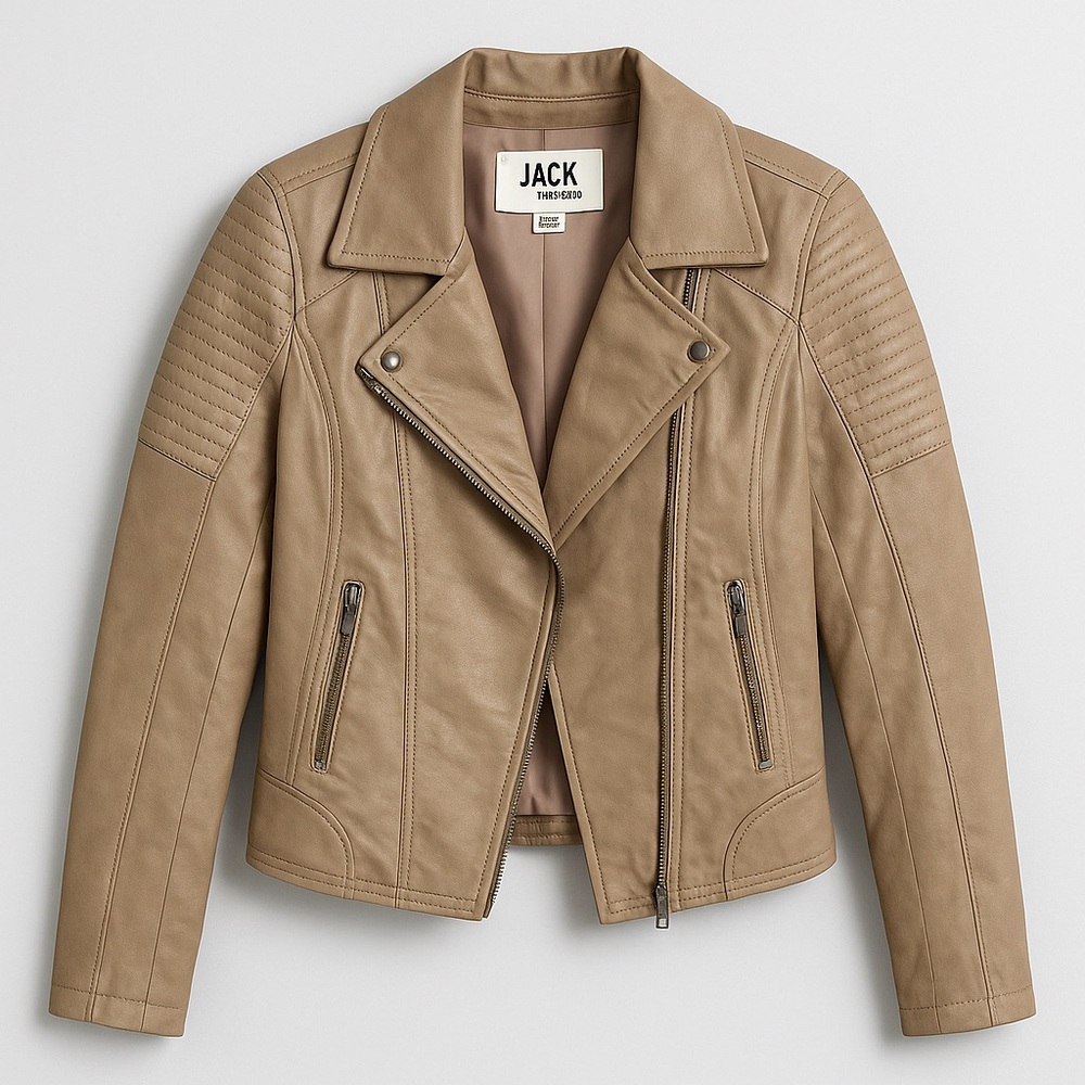 Jack by BB Dakota Faux Leather Moto Jacket – XS – Taupe Beige